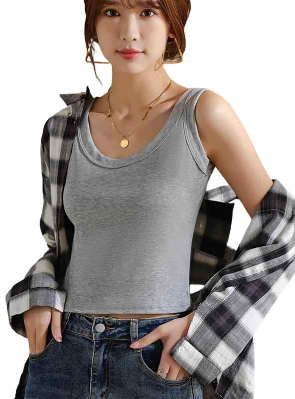[fourfivesixはる] タンクトップ レディース リブ インナー重ね着 タンク キャミソール トップス ノースリーブ ブラ紐隠しインナー ルームウェア 部屋着 シンプル 無地 白 黒 ストレッチ ベーシ