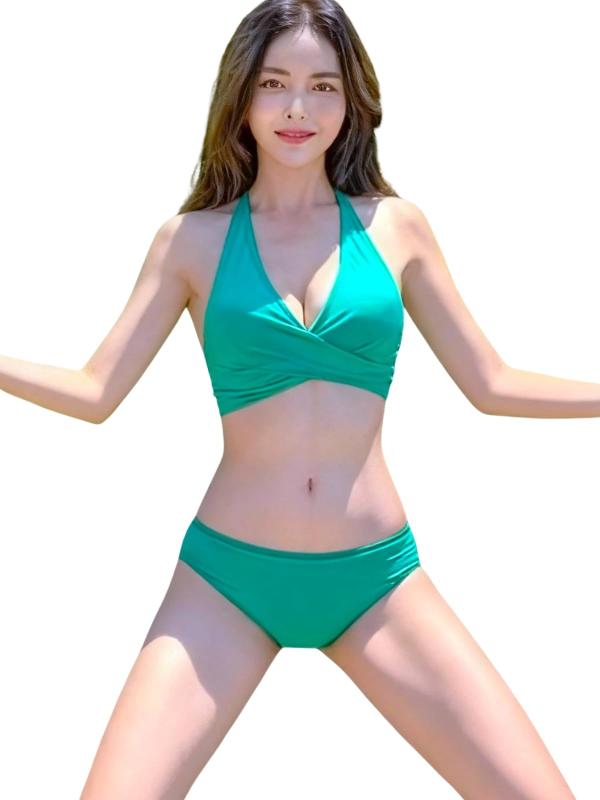 [ISLAYCAOLILA] D39 アデリナ ビキニ セット 水着 ホルターネック カシュクール スイムドレス パッド入り ワイヤーなし レディース