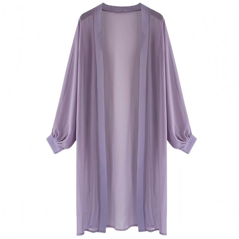 [KOEKOI] シアーシャツ カーディガン 夏 レディース ロング丈 大きい 薄手 UVカット長袖 透け感 ブラウス シャツ シフォン 冷房対策 紫外線対策 tシャツ UVカーデ シアー トップス シースルー チ