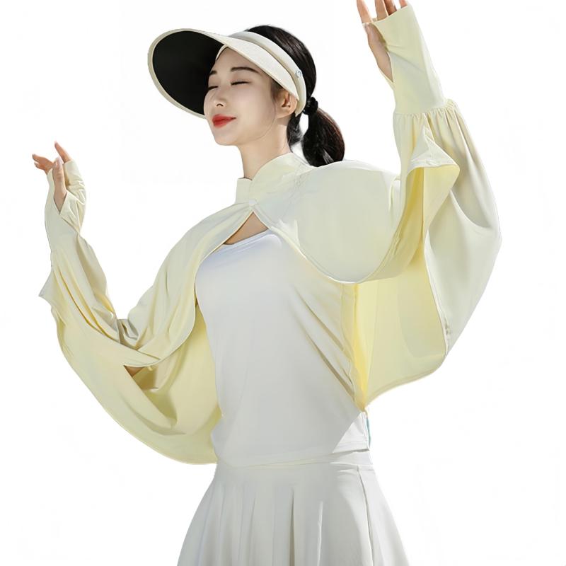 [KOEKOI] UVカット ボレロ レディース カーディガン 夏 立ち襟 首元 薄手 UVカット 長袖 ポンチョ 冷房 対策 紫外線対策 tシャツ UVカーデ 重ね着 指穴 羽織 肩掛け ハイネックブ 速乾 軽量 アーム