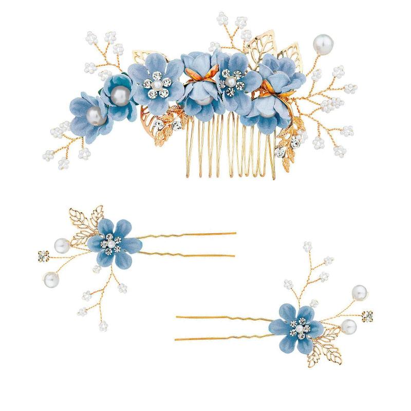 [PureSino] 髪飾り ヘアアクセサリー ヘッドドレス 花 パール ヘアピン 和装髪飾り 3点セット フラワー コーム Uピン ヘアピン ウェディング 成人式 七五三 パーティー 披露宴 卒業式 入学式 和