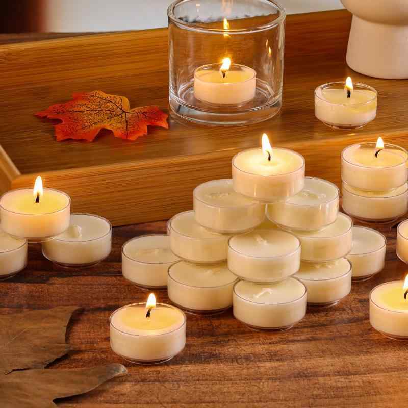LETINE ティーライトキャンドル クリアカップ 無煙 無香料 ろうそく 植物性