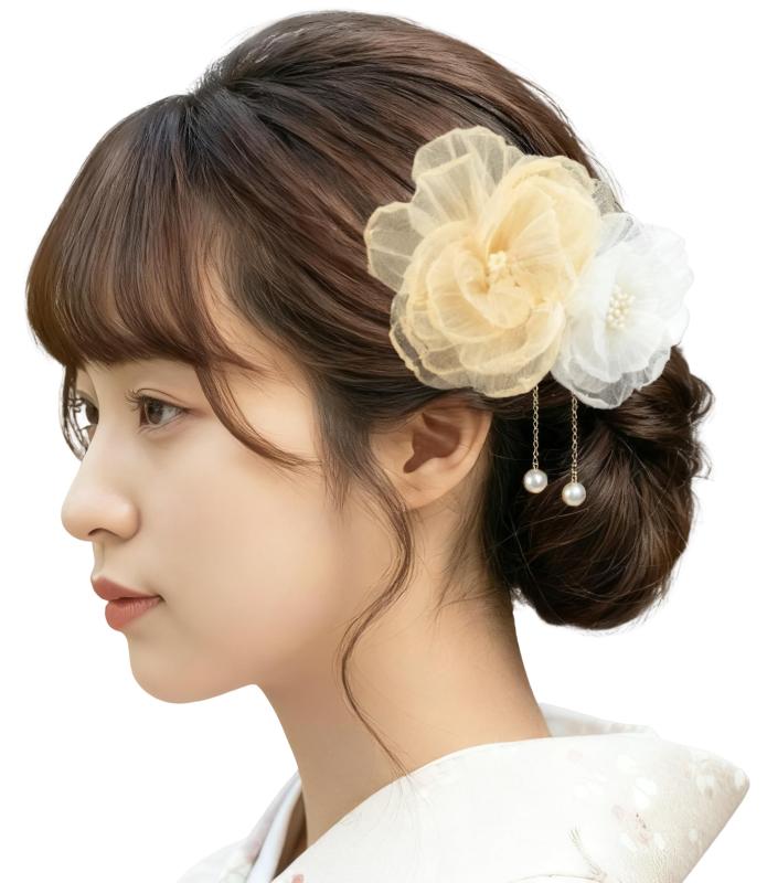 [Joyfuluxe] 浴衣 髪飾り クリップ 揺れるパールビーズ 浴衣髪留め 和装 花火大会 シンプル 白 花 髪飾り 浴衣 ショート 袴 はかま 成人式 卒業式 前撮り 花嫁 七五三 入園式 入学式