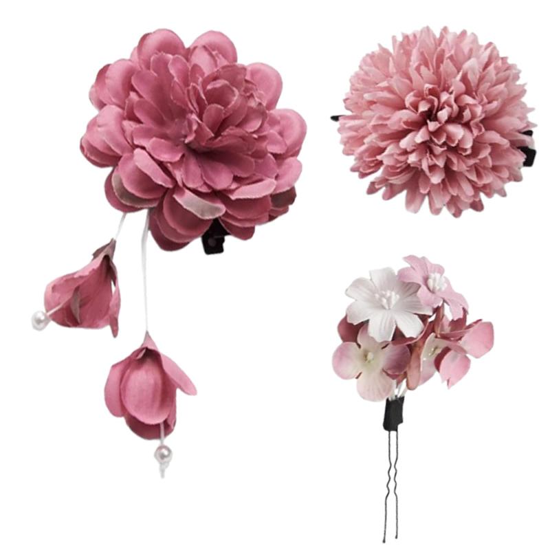 PrimeBlis 成人式髪飾り 3点セット 髪留め Uピン お花 ヘアアクセサリー 成人式 結婚式 七五三 夏祭り 花火大会 花見 お正月 卒業式 披露宴 パーティー 髪飾り ヘッドドレス