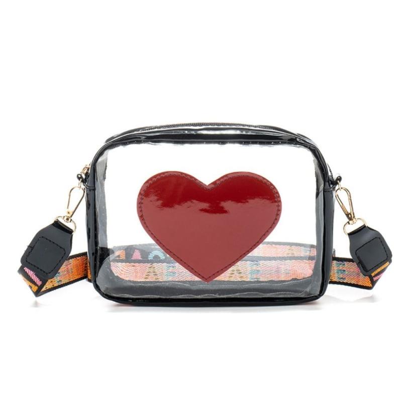 [EZBUYGO] ショルダーバッグ 透明 ハート型 ミニバッグ ワイドストラップ 斜め掛け 肩掛け レジャースポーツ用 スマホバッグ ミニポーチ 軽量 小物入れ お出かけ レディース (ブラック)(black)