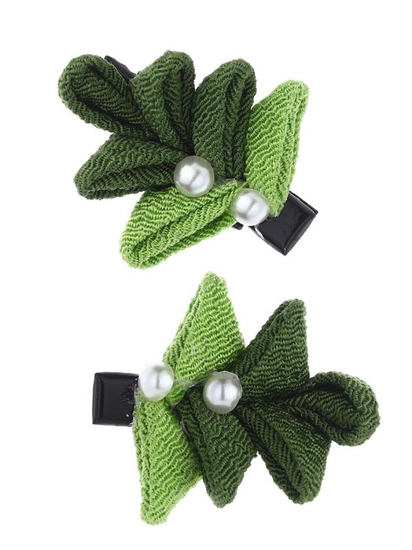 [TO DO GIRL] 2点セット つまみ細工 髪飾り かわいい 葉 造花 浴衣 つまみ細工 髪飾り おしゃれ 和装 着物 ヘアアクセサリー 髪飾り グリーン系