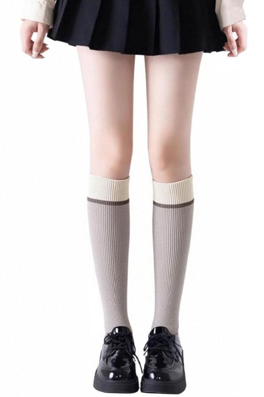 [CANTTY] ハイソックス 靴下 レディース 女の子 膝下 綿 ロングソックス クルーソックス コットン 美脚 着圧 無地 保温 防寒 伸縮性 通気性 抗菌防臭 柔らか 可愛い 春 秋 冬 女性用 滑り止め 耐