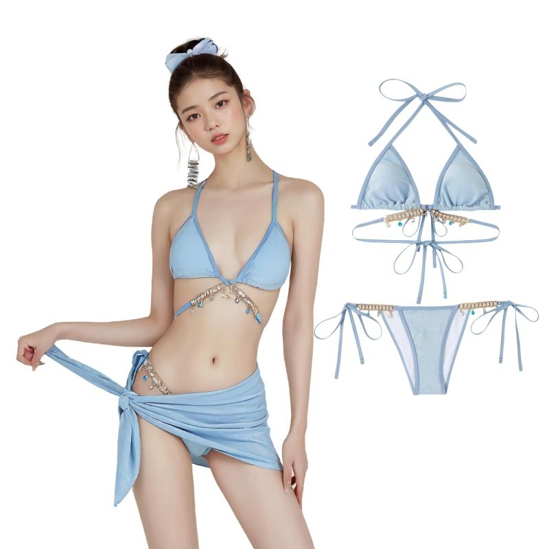 [R-Dream] レディース ビキニ 水着 体型カバー パレオ ホルターネック 大きいサイズ かわいい カバーアップ フェミニン リゾート セパレート 海水浴 温泉 2 XJ