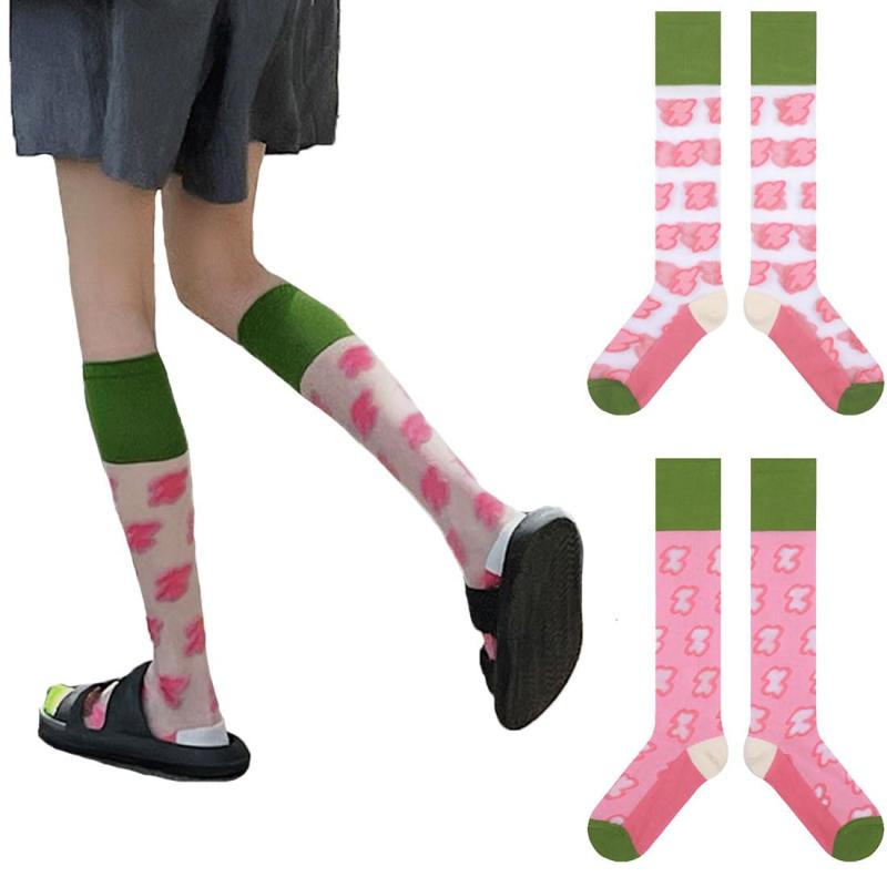 [Foravana] 靴下 レディース シースルーソックス チュール ソックス 花柄靴下 レース靴下 刺繍 透明 薄手 綿底 女性用くつした クルーソックス かわいい お洒落 春夏用 通気性 爽やか 防臭 蒸れ