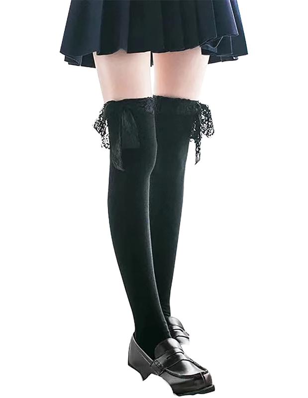 [SHUCLASS] ニーハイソックス あったか レディース靴下 オーバーニーソックス 滑り止め付き ソックス 着圧 cosplayや制服用 ニーハイ 黒いロングソックス 長さ52cm丈