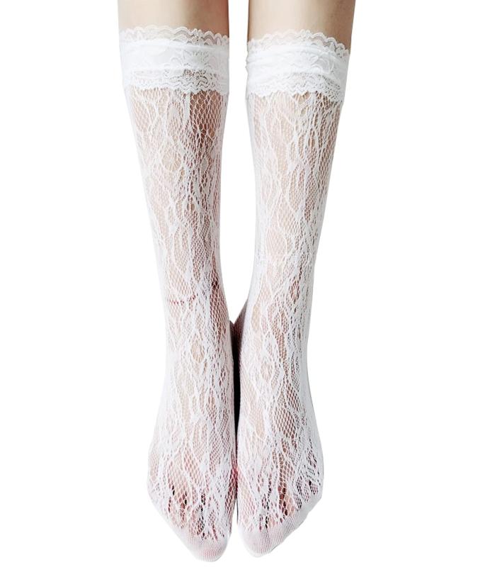 [コーラルウェー] レディース 可愛い cosplayや制服用 ニーハイソックス ストライプ レース付き オーバーニーソックス ストッキング 通学 通勤 靴下 美脚ソックス コットン 靴下
