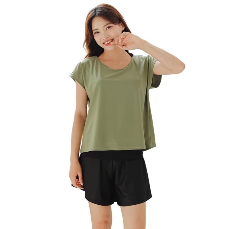 [RAVIR] 【ラヴィール】水着 レディース 体型カバー タンキニ 2点セット 女性用水着 レイヤード