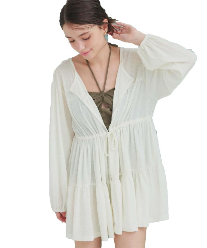 [シードレス] ティアード ロング カーディガン ラッシュガード DFXM0617 レディース