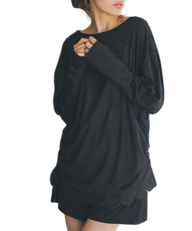 [DONOBAN] ラッシュガード トップス レディース 水陸両用 海 水着 スカラップ UVカット UV加工 ストレッチ フィットネス シャーリング 紫外線対策 ラッシュ ドルマントップス