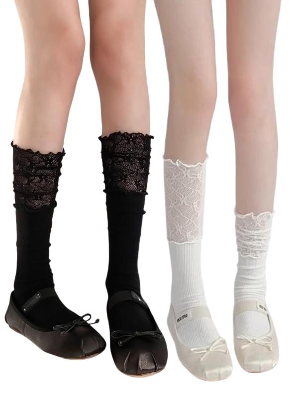 [duoleduo] クルーソックス レディース 夏 薄手 可愛い 蒸れない ロリータ くつ下 フリルリボン 女性用 おしゃれ 通気 ロリータ