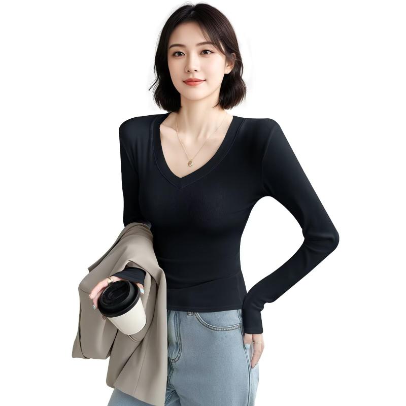 [Sillictor] インナーシャツ レディース アンダーシャツ V襟 アンダーウェア 肌着 長袖 インナー [通気保温＆抗菌防臭]