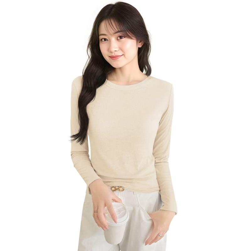 [Sillictor] インナーシャツ レディース アンダーシャツ 丸襟 アンダーウェア 肌着 長袖 インナー [通気保温＆抗菌防臭]