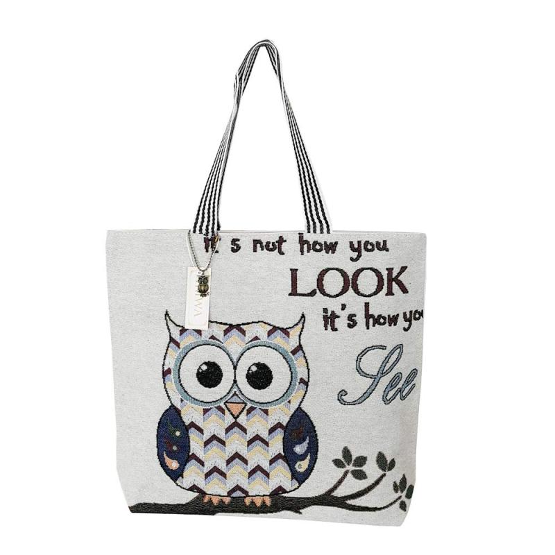 [IRIWA] 帆布トートバック エコバッグ ショルダーバッグ A4 ハンドバッグ キャンバス 可愛い フクロウ刺繍 人気 男女兼用 大容量 通勤通学 入学就活祝い 母の日ギフト
