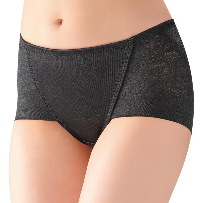 [アツギ] 花柄ジャガード ヘムショーツ ショート丈 サテン素材でスルッと履けて響きにくい