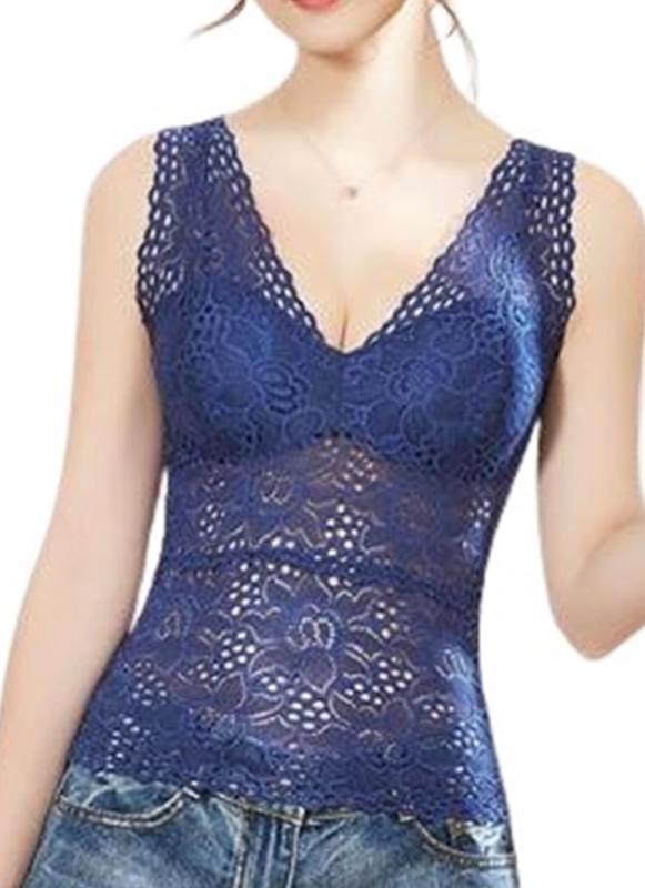 [toasoa] 総 レース インナー レディース カップ 付き タンクトップ 花柄 ノースリーブ