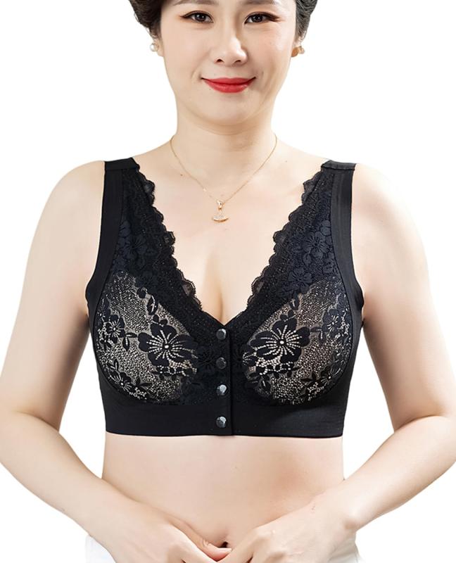 [Kayuuhin] 中年高齢者 前開きブラ 前スナップ ナイトブラ ブラジャー ノンワイヤー レース 母へのプレゼント ホールド力・垂れ防止 脇高 大きいサイズ 柔らかい 通気性 24時間