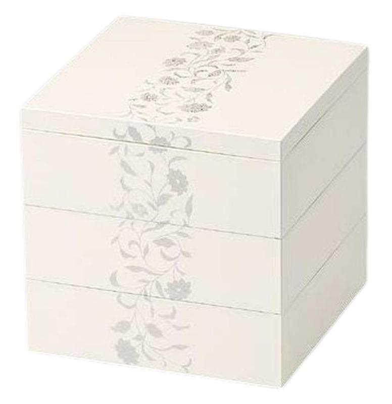 J-kitchens 日本製 重箱 アールデコ 5.5 寸三段 ホワイト （1本) 16.5cm お正月