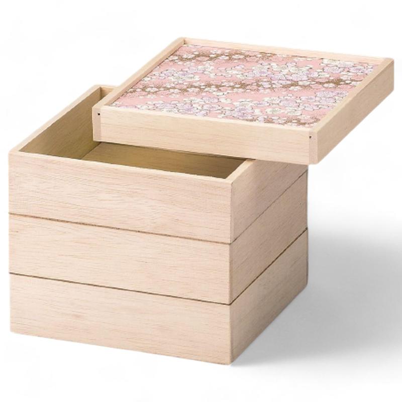 J-kitchens 漆器 重箱 3段 木製 4.5寸 白木和 紙 貼 重金雲桜 14cm 木製 お重 お重箱 日本製