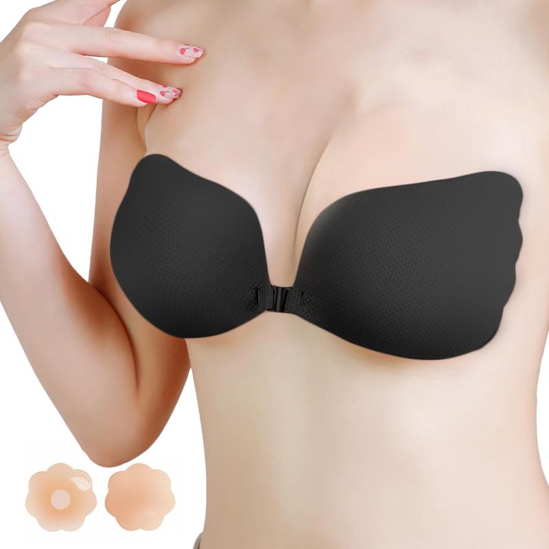 [Dcalessa] ヌーブラ ストラップレスブラ【軽量気・して蒸れない・滑り止め】 強粘着 バストアップ 脇高設計谷間メイク 5倍盛り ドレス用下着ウエディング 结婚用 パーティー レディース