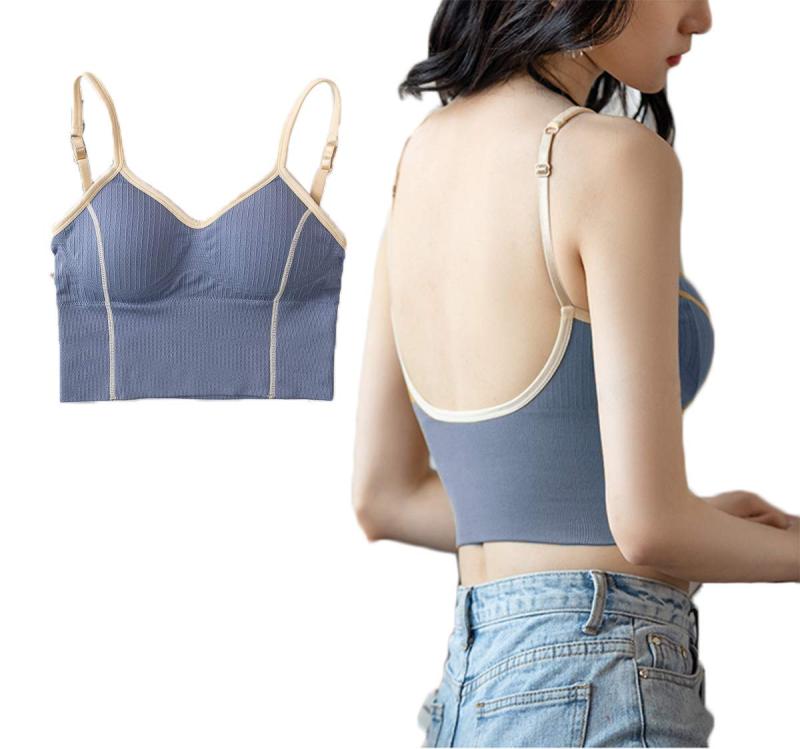 [Eugre] ブラトップ パット付き バックオープンキャミソール ブラキャミ 体型キャミソール 補正 人気 ブラ要らず ノーワイヤー カップ付き スポーツブラ 背中開き インナー タンクトップ レ