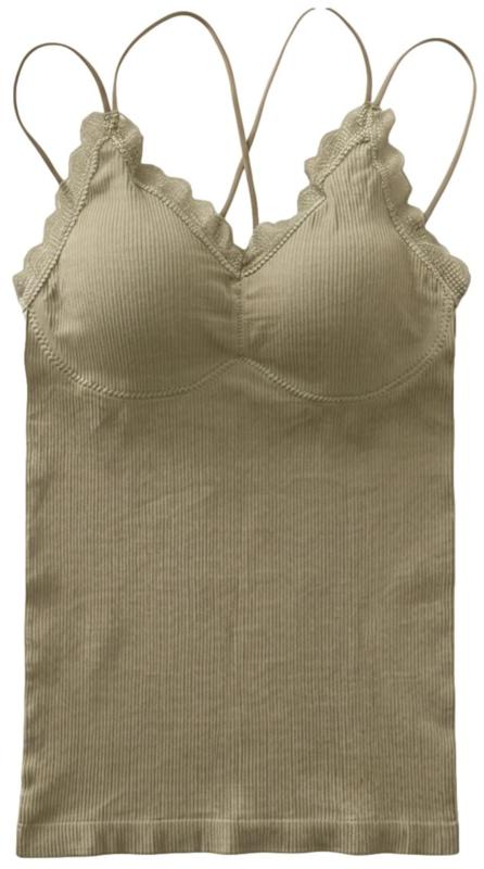 [a-fua] カップ付き キャミソール レディース ブラキャミソール Vネック ダブルストラップ バッククロス 美胸 ブラトップ ノンワイヤー