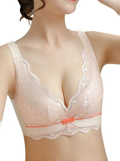 [Yimuaya] ブラジャー ノンワイヤー 盛りブラ バストアップ 美胸 ノンワイヤーブラ 谷間メイク 背中すっきり 補正ブラ 脇高 美乳ブラ 柔らかい 総レース ブラ レディース 大きいサイズ