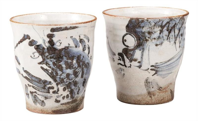 九谷焼いわたや ペア焼酎カップ・海老/鯛 K9-1135