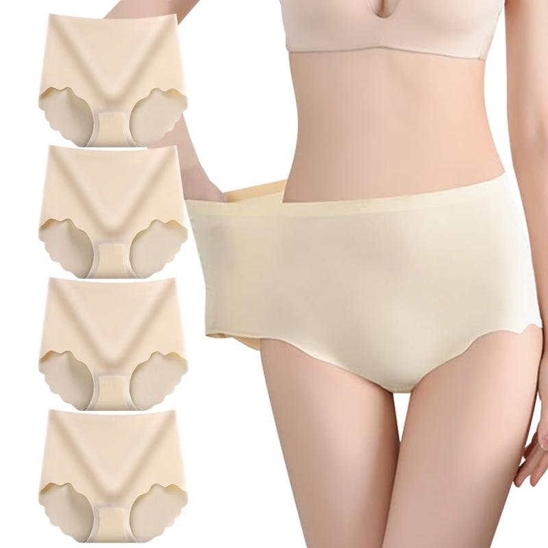 [RUOXIAO] シームレスショーツ 深め ハイウエストショーツ パンツ レディース 下着 パンティー 女性用 高通気性と伸縮性 4枚组