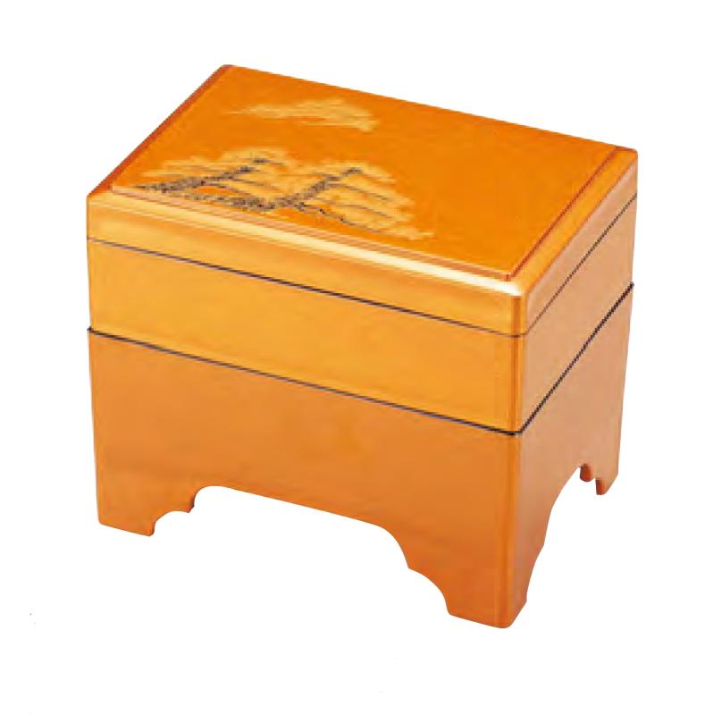 割烹漆器 若泉漆器 うなぎ重 御殿型丼重 赤金梨地新老松内朱塗 2段 1-569-2 1-569-2