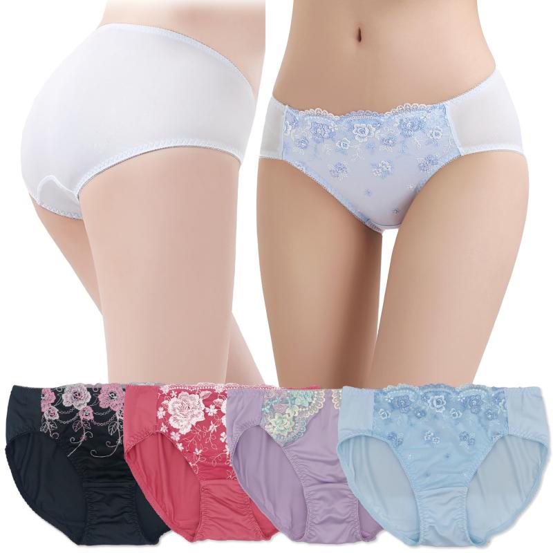 [VieCet] ヴィセ 伸縮 ショーツ セット レディース 大きいサイズ 下着 4枚組 S～5L 花柄 刺しゅう レース