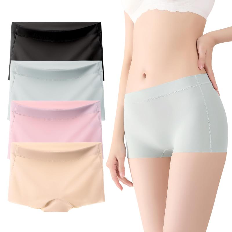 [AasDawn] ボクサー ショーツ レディース スポーツ シームレス パンツ パンティー 女性用 下着 インナー ストレッチ 薄手 通気性 吸汗性 快適 ボーイレングス ショーツ 4枚セット
