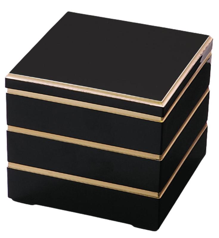 J-kitchens 重箱 3段 6寸 校倉 お重箱 黒渕金 18.0cm x 18.0cm x 16.2cm 日本製