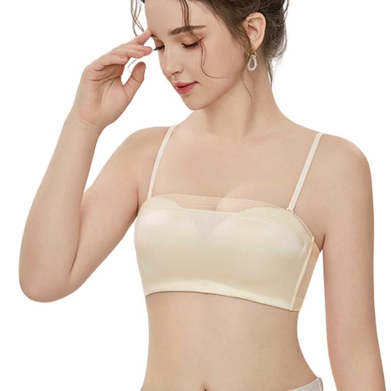 [QUEZHU] ストラップレスブラ チューブトップ ィワイヤレスブラ ボタニカルレース【美胸美背】 紐なしブラ 脇高 ノンワイヤー 高弾性 柔らかい シームレスブラ 結婚式 パーティー オフショル