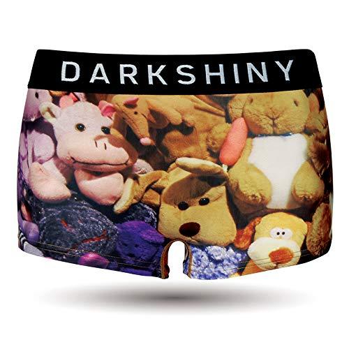 [DARK SHINY] レディース ボクサーパンツ ぬいぐるみ トイプードル ダークシャイニー マイクロファイバー ふわふわ 快適フィット 可愛い 下着 ギフト普段使い、スポーツインナー、ルームウェア、水着の代わりなど自分用はもちろん、カップルデザインも充実しているので、ちょっとしたプレゼントやパーティーの景品などにも人気の今までにない個性的なボクサーショーツブランド。イエローラベルシリーズは吸汗速乾性にすぐれたマイクロファイバー素材を使用、汗をかいても蒸れなくさらっと快適、柔らかくふんわりとした質感のある高密度ウエストゴムを使用することで、よじれたりすることなく嫌な締めつけ感が無いのでルームウェアとしても愛用者が増加中。リアルなプリントの可愛いデザインから、パイル生地などの他にはあまり無い素材にこだわったシリーズなど様々なラインナップが女子にも大人気。下着からワクワクする生活退屈な生活に遊び心をデザイン数300種類以上を誇るボクサーパンツブランド「DARK SHINY」のレディースラインナップ。【サイズ】M：ウエスト64-72/ヒップ86-92、L：ウエスト70-78/ヒップ92-98、XL：ウエスト76-84/ヒップ98-104 【素材】ポリエステル84%、スパンデックス16%