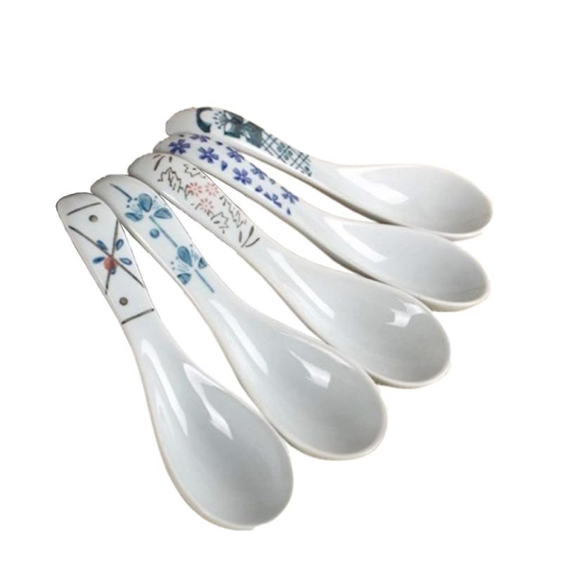 5点セット オシャレなスプーン レンゲ 5つ花柄 陶製 手造り 和風 レストラン和食器 飲食店 業務用