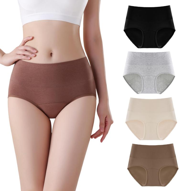 [IKNIYO] ショーツ レディース 深め 綿100 ハイウエスト パンツ 女性 下着 お腹まで包む 高通気性と伸縮性 パンティ 4枚組