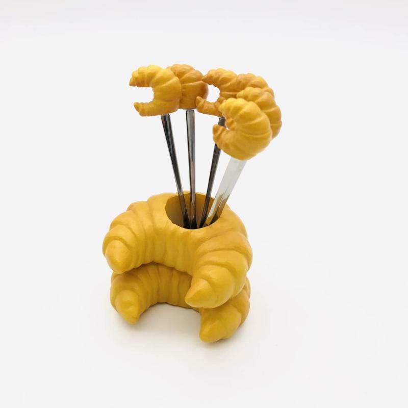 洋菓子デザイン デザート カトラリー フォーク スプーン 各3本 テーブルウエア インテリア ギフト 最適 (クロワッサン型)