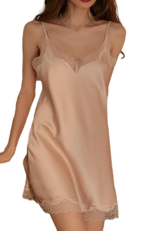 [ロカロカ] レディース サテン スリップ ハーフスリップ ミニ インナー キャミソール ベビードール レース ランジェリー