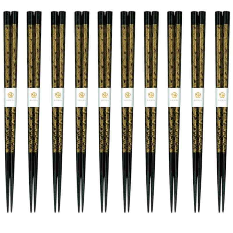 J-kitchens 箸 10膳セット お弁当 ピクニック 行楽用 運動会 来客用 おもてなし 木製 八角 黒龍 ゴールド 23.0cm 食洗機対応 日本製(3.0)