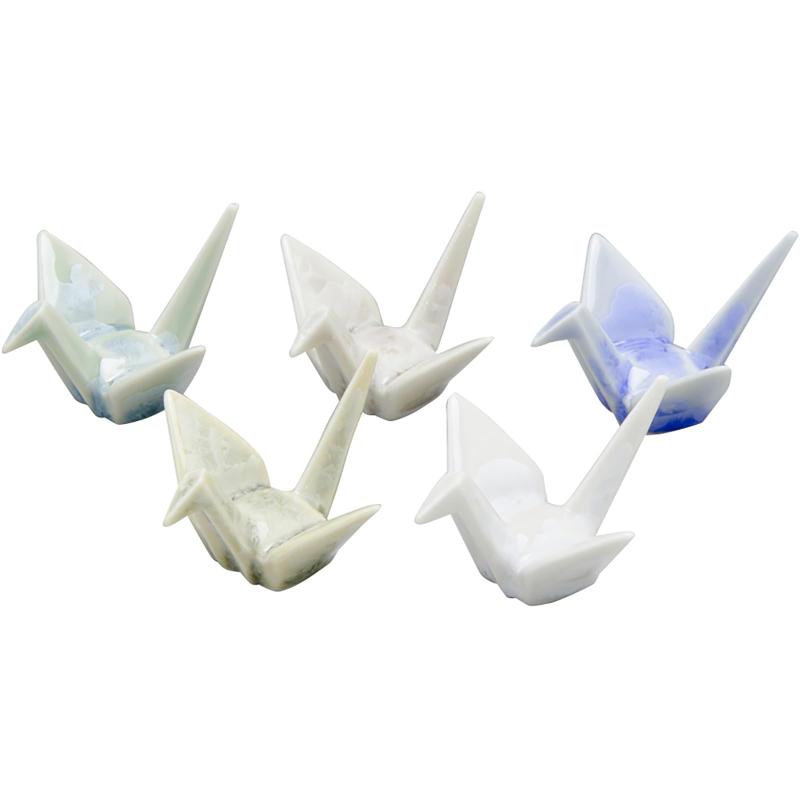 京焼 清水焼 箸置 5個 5色 セット 約5cm 折鶴 花結晶 青 / 黄 / 茶色 / 緑 / 白 日本製 KMG-299