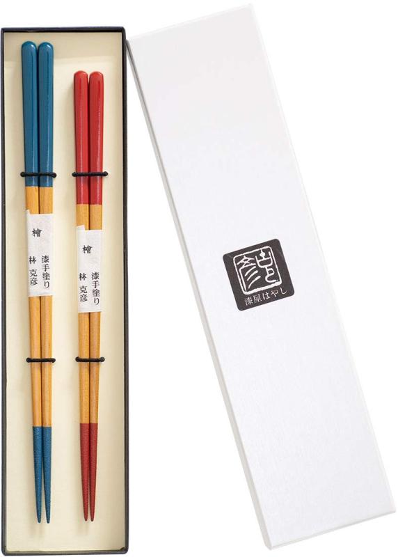 漆屋はやし 箸 [ 天然木/ペアセット ] 夫婦箸 紀州漆器 伝統工芸 手塗り仕上げ お箸 和歌山県 (24cm / 22.5cm) 結婚祝い 内祝い