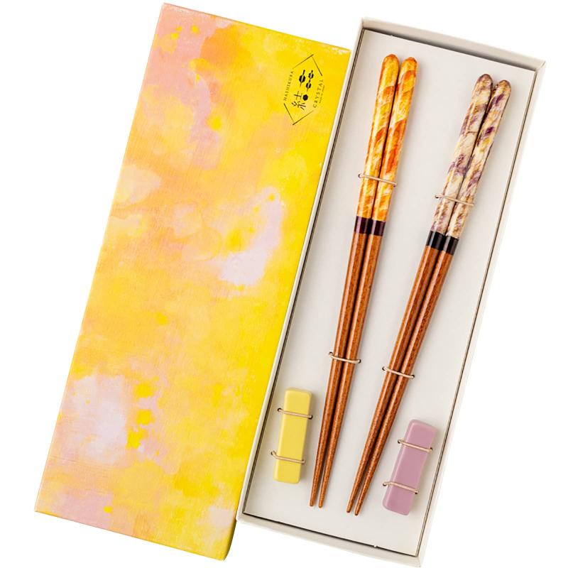 箸蔵まつかん(Hashikura Matsukan) 箸 食洗機対応 夫婦箸 天然木 ペア セット 22.5cm 箸置き 付 結晶 ..