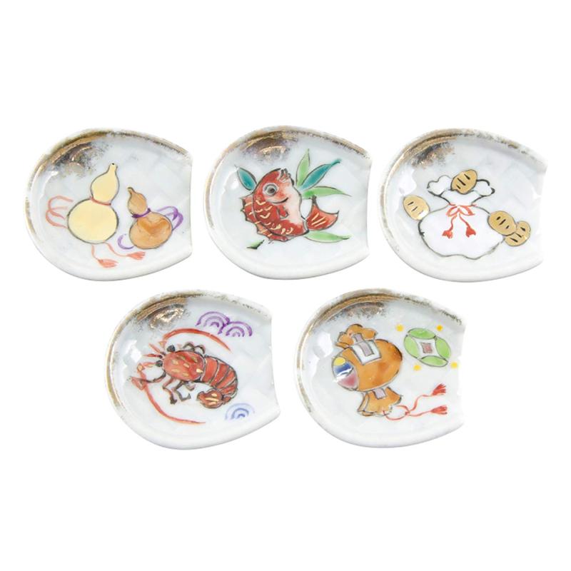 京焼 清水焼 紫泉窯 箸置 5個セット 5cm 福よせ hhf684 日本製