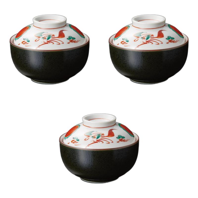 3個セット 黒結晶赤絵花鳥小煮物碗 [ 9.8×8.2cm ] | 煮物碗陶磁器 セトモノホンポ(Setomonohonpo)