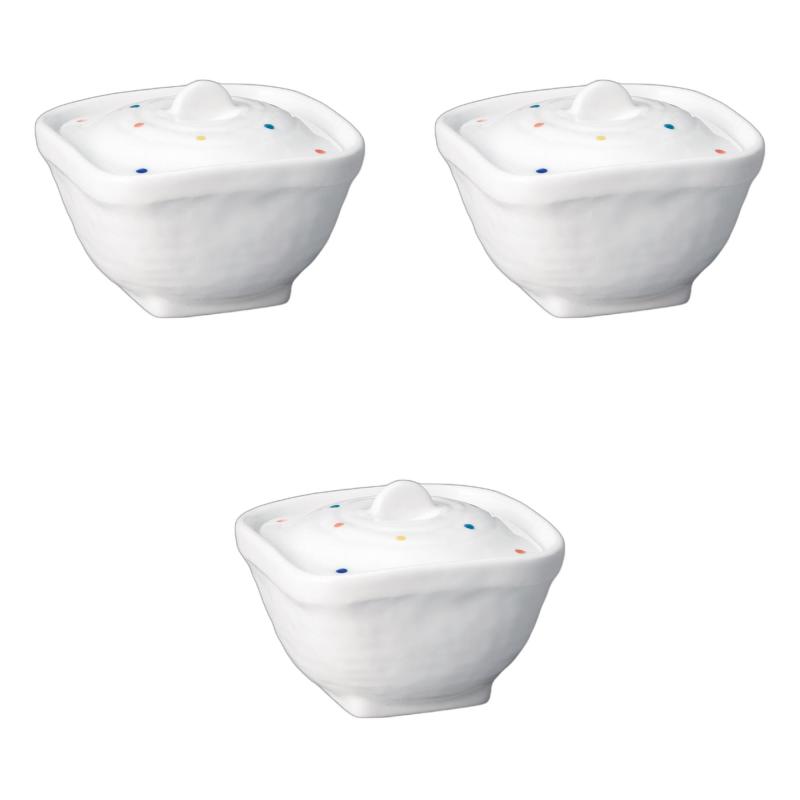 3個セット 彩り水玉角煮物碗 [ 10×10×7.5cm ] | 煮物碗陶磁器 セトモノホンポ(Setomonohonpo)